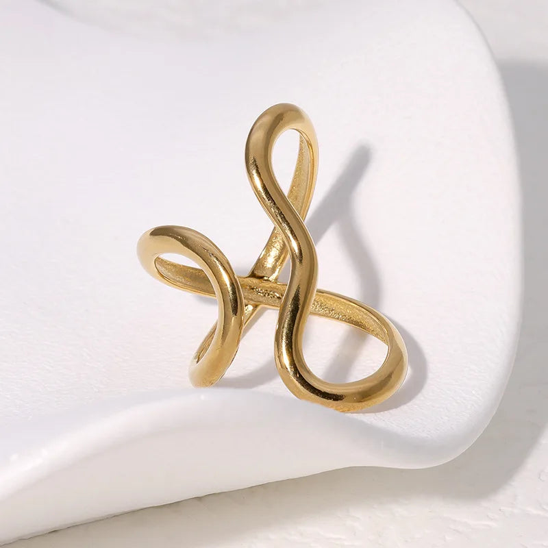 Fashion Stainless Steel Waterproof Open Ring Personality Charms PVD Real Gold 18K Pla alternate view
