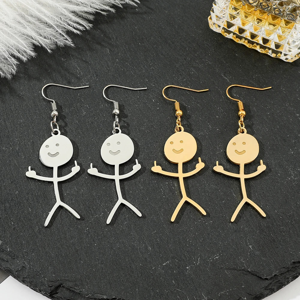 Funny Doodle Earrings for Women | Y2K Stainless Steel Character Studs detail view