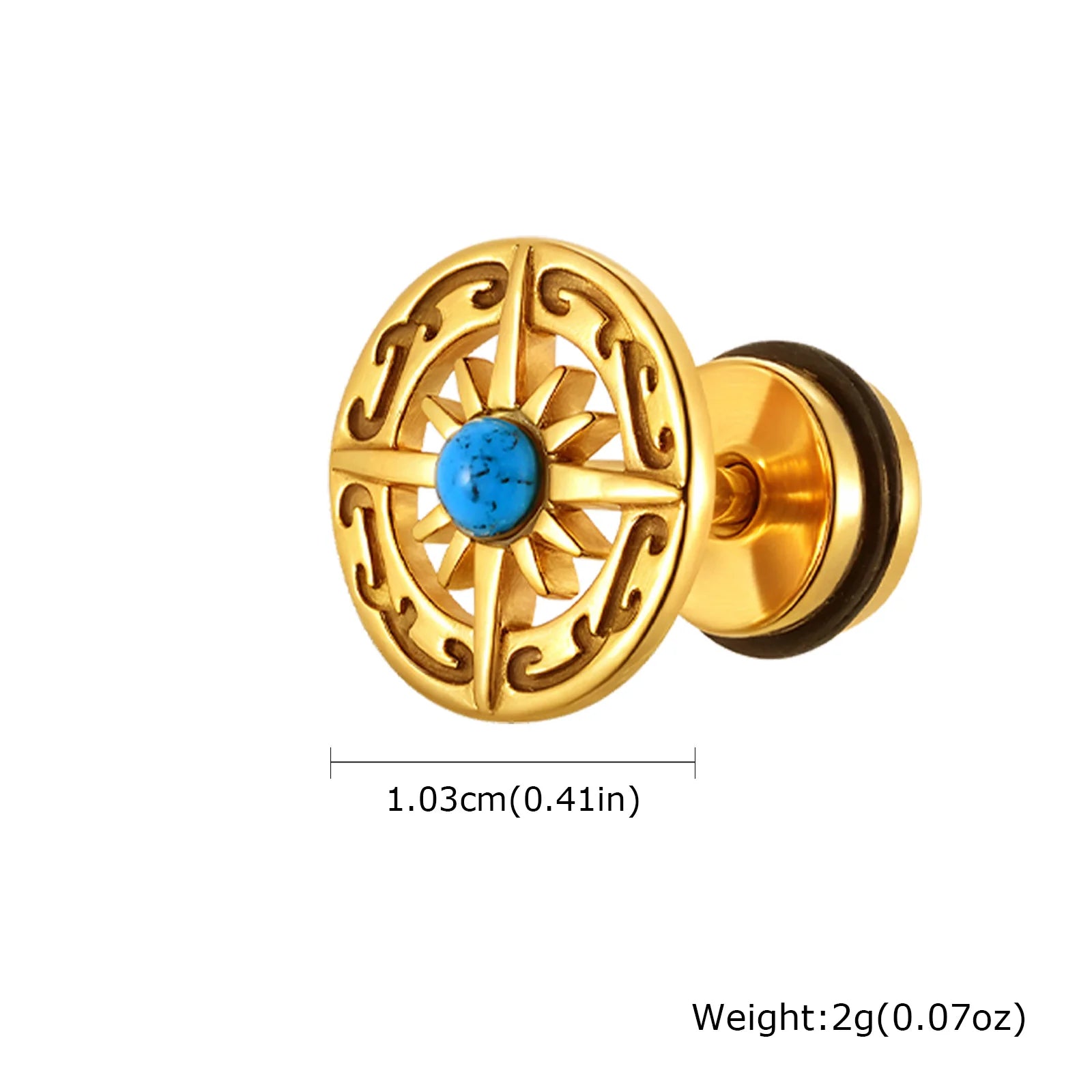 Vintage Gothic Norse Viking Stud Earrings for Men Boys, Rock Punk Runes Round Earrings close-up view