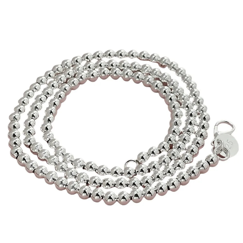 925 Sterling Silver Round Bead Chain Necklace 4/6/8mm Smooth Ball Beads 40-60CM Cho additional angle