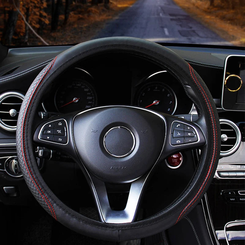 Universal Steering Wheel Cover Microfiber Leather Anti Slip 37-39cm detail view