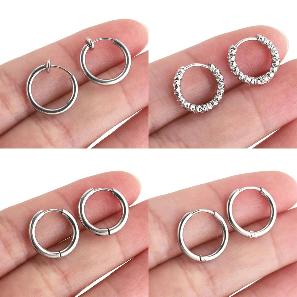 6pcs Stainless Steel Hoop Earrings Set | Hypoallergenic Korean Style Earrings for Wom alternate view