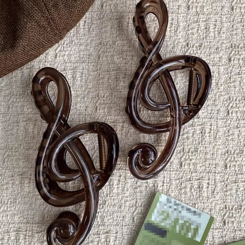 Musical Note Hair Clip Retro Resin Tea Color additional angle