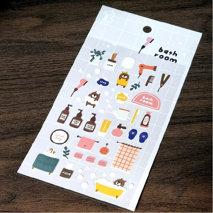 Korean Bonito Bear Bath Room Paper Stickers | Cute Stationery for DIY Scrapbooking additional angle