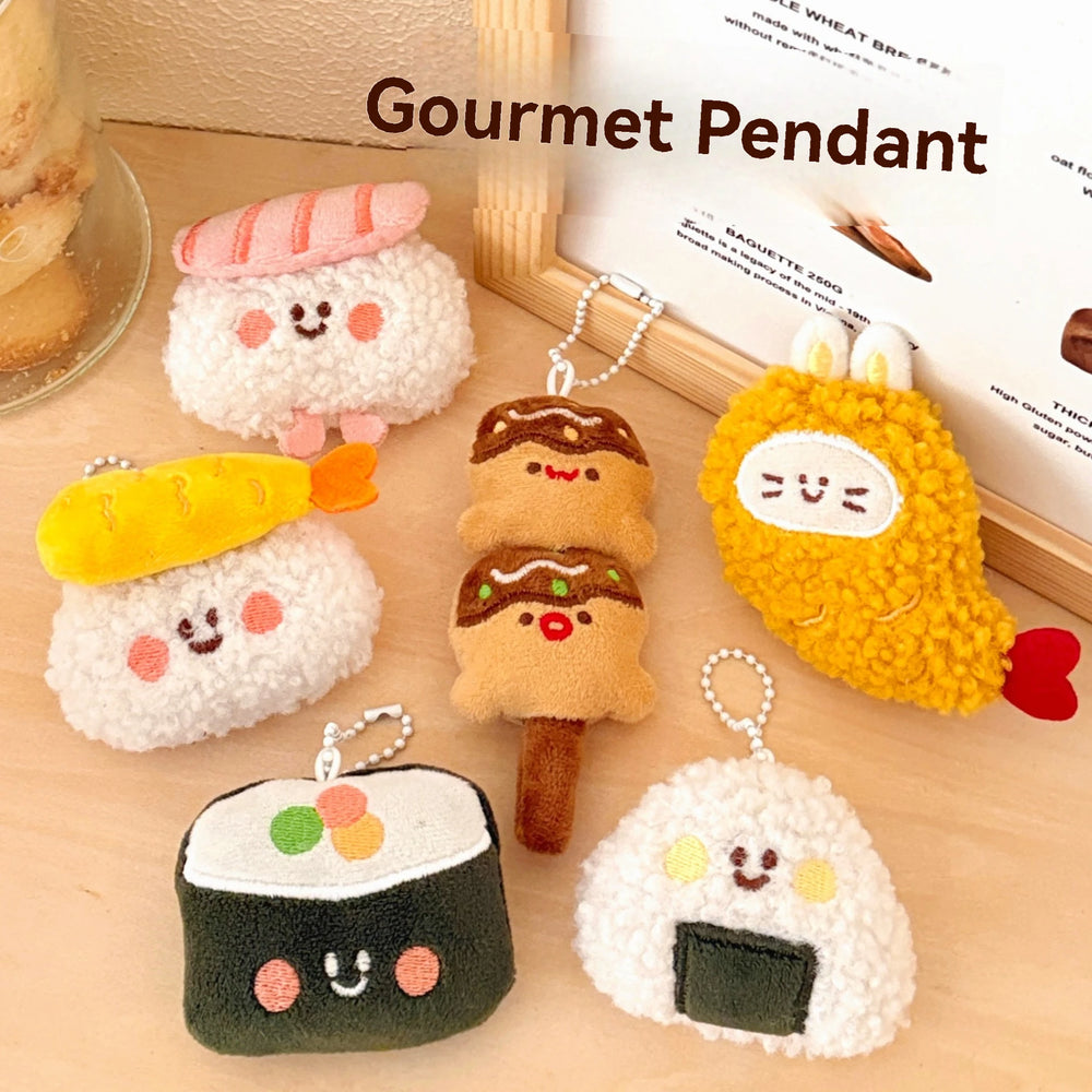 1/6/12 Pcs Cute Food Doll Pendant Plush Sushi Food Play Pendant Backpack Keychain Pen lifestyle view