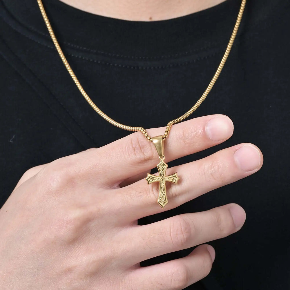 Hip Hop Cross Necklace for Men Women | Stainless Steel Chic Cross Pendant Christian Je close-up view