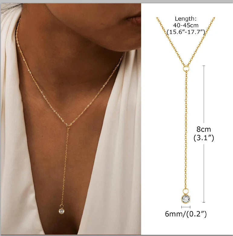 Stainless Steel Lariat Necklace Gold Plated, Dainty Long Necklace Laryered Necklaces lifestyle view
