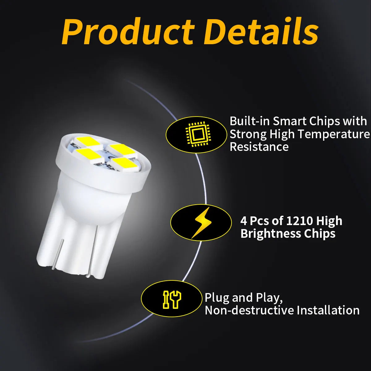 10Pcs T10 4SMD 1210 Blue LED Car Light Bulbs | High Brightness Plug and Play additional angle