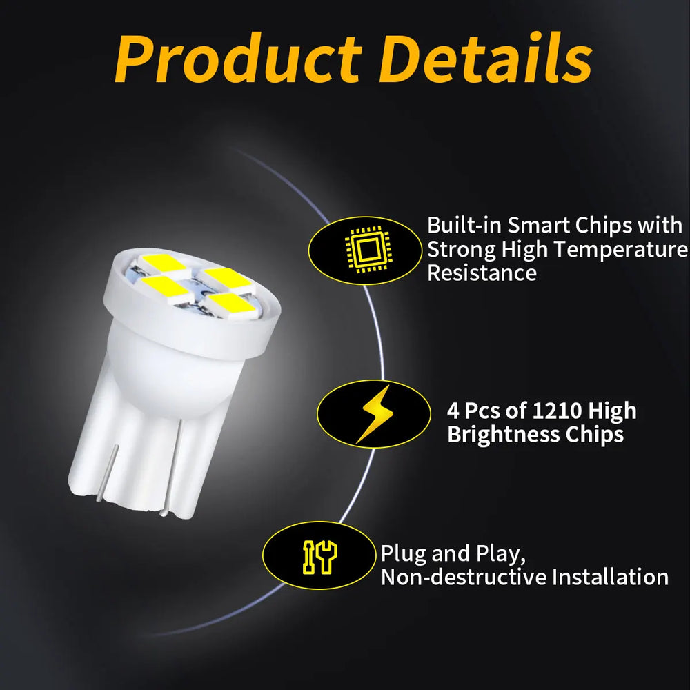 10Pcs T10 4SMD 1210 Blue LED Car Light Bulbs | High Brightness Plug and Play additional angle