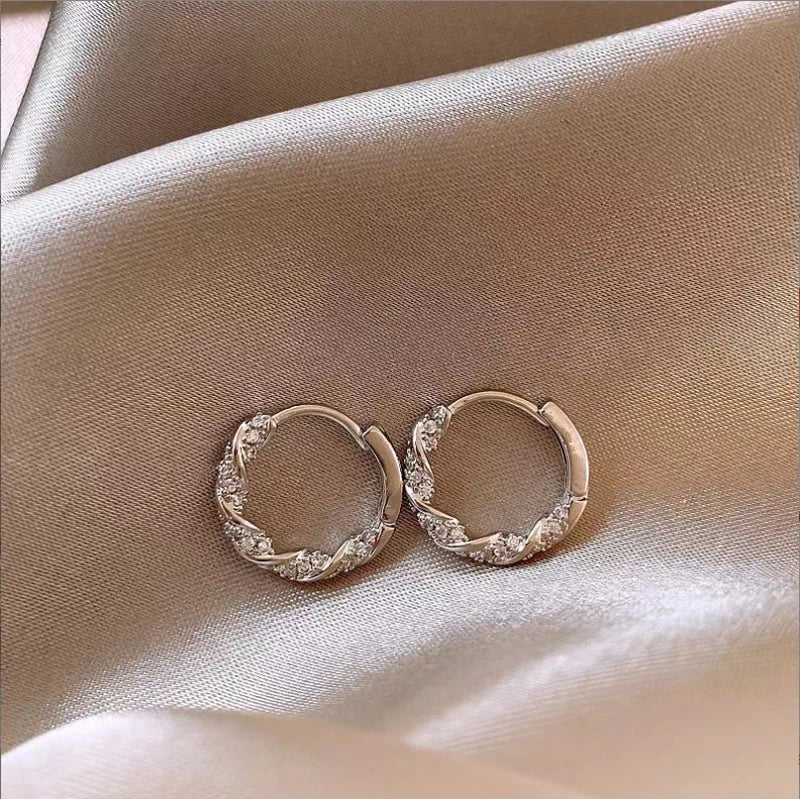Metal Four Star Hoop Earrings for Women | Simple Zircon Geometric Circle Earrings additional angle