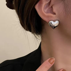 Gold Color Smooth Surface Love Heart Shaped Stud Earrings Women Minimalist Fashion Gi alternate view