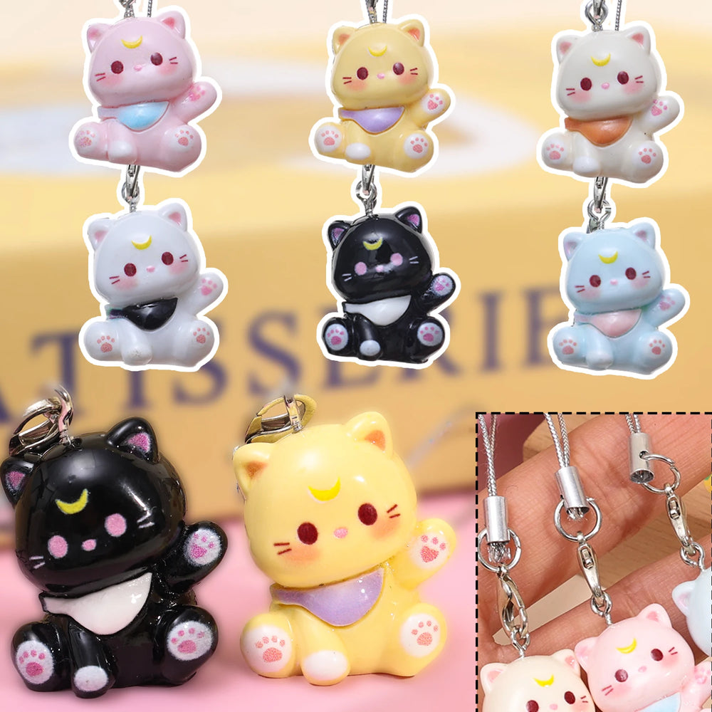 3D Cartoon Resin Cat Keychain Phone Chain Student Bag Charm Pendant Anti Lost Phone Lany detail view
