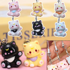 3D Cartoon Resin Cat Keychain Phone Chain Student Bag Charm Pendant Anti Lost Phone Lany detail view