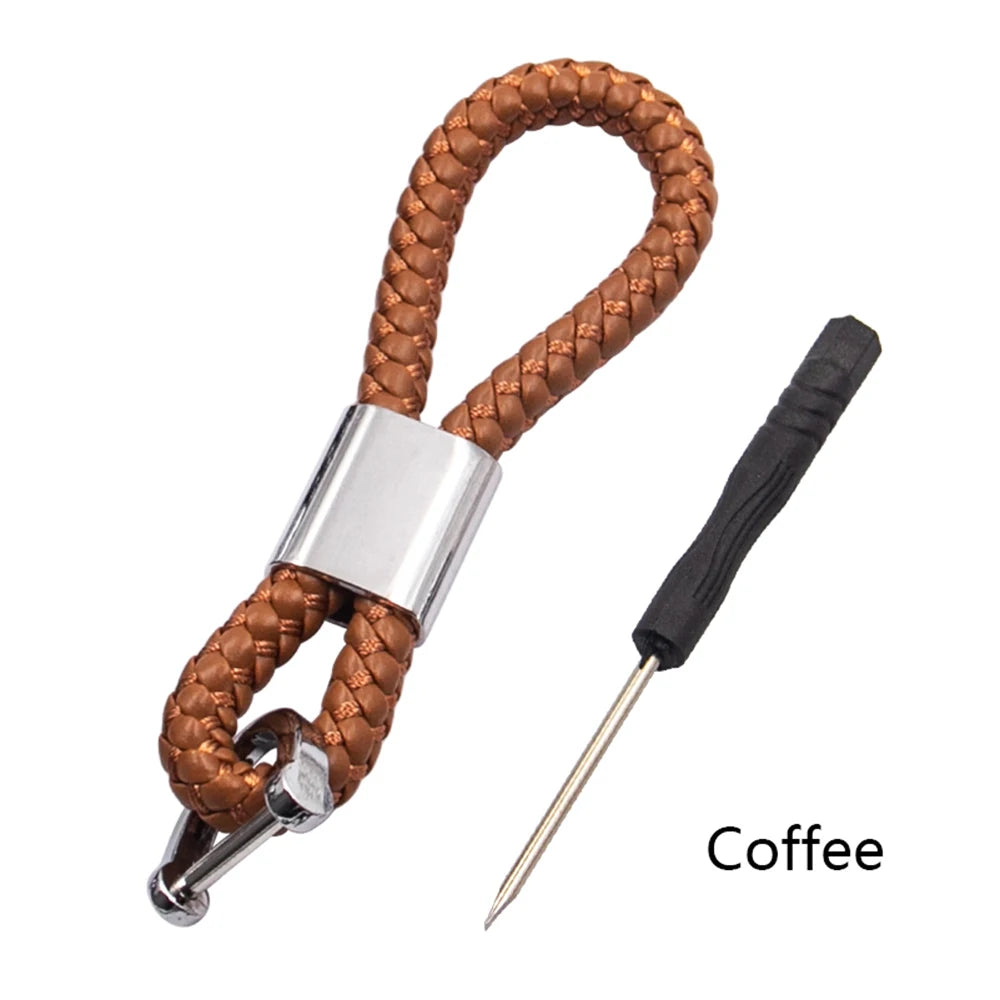 Handwoven Leather Car Keychain | Retro Horseshoe Buckle Key Ring detail view