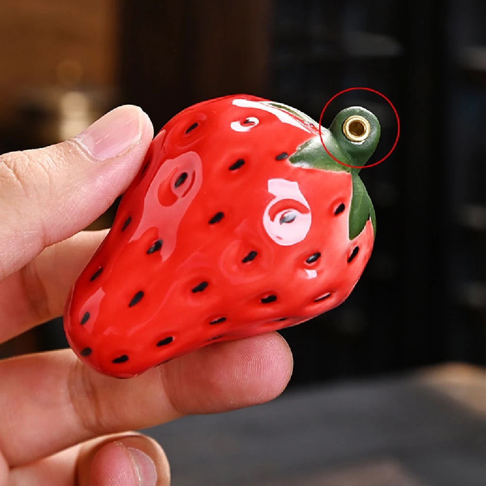 Strawberry Ceramic Incense Burner | Realistic Fruit Home Aromatherapy Decor detail view