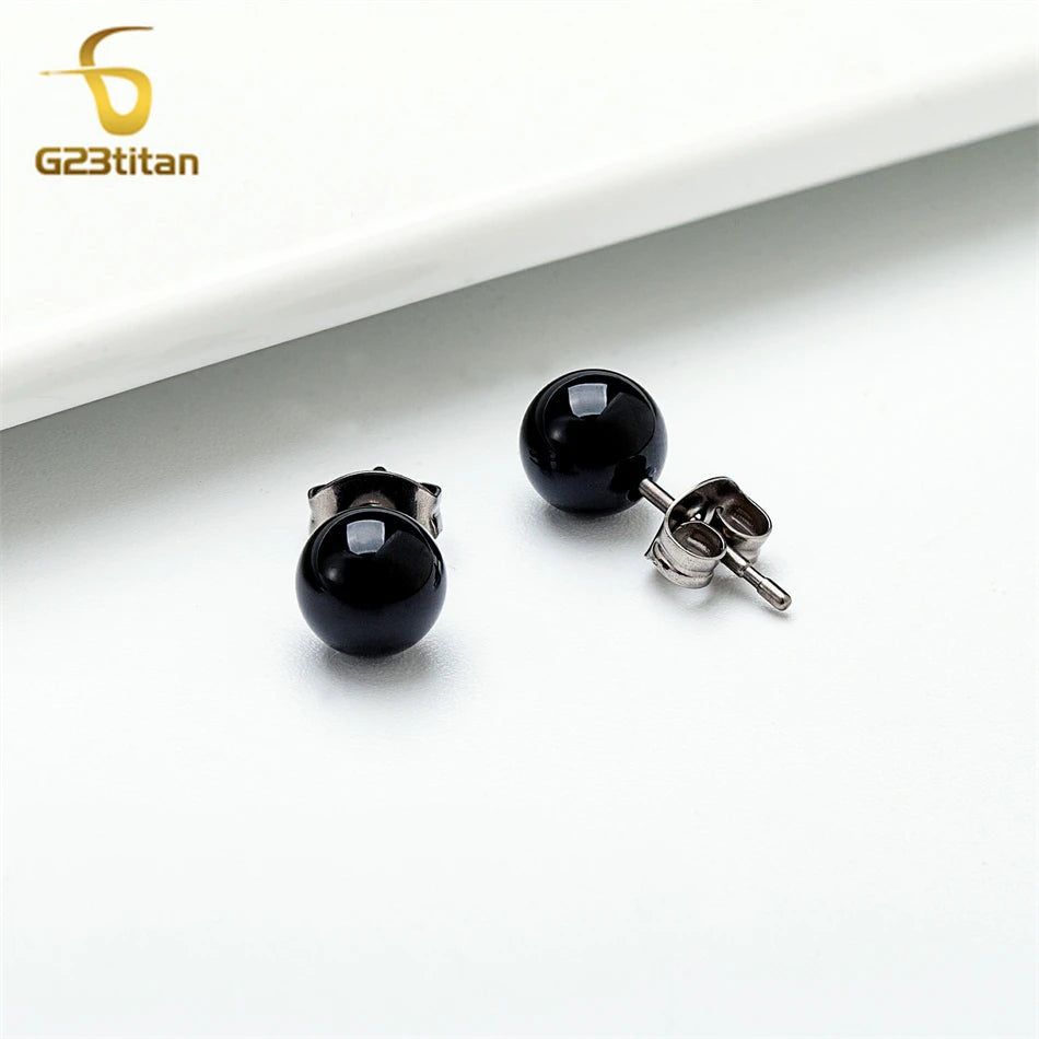 Black Agate Stone Stud Earrings for Women Mens Medical G23 Titanium Piercing Jewelry alternate view