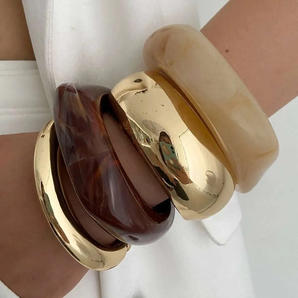 IngeSight.Z Vintage Irregular Resin Wide Bangle Bracelet Women Punk Geometric Wide Me alternate view