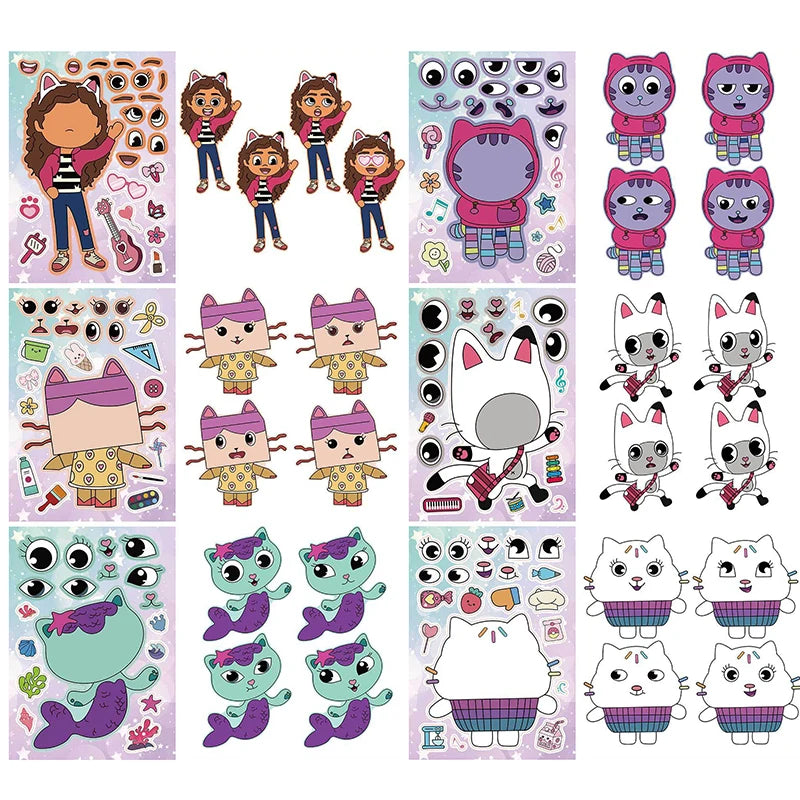 Gabby's Dollhouse Make A Face Puzzle Stickers | 6 Sheets DIY Cartoon Sticker Set detail view