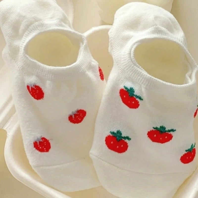 Cherry Print No-Show Boat Socks | Women's Thin Breathable Summer Socks lifestyle view