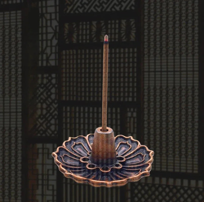 1 Pcs 9-Hole Copper Incense Holder Mini Lotus Flower Incense Sticks Burner Cones Cens lifestyle view