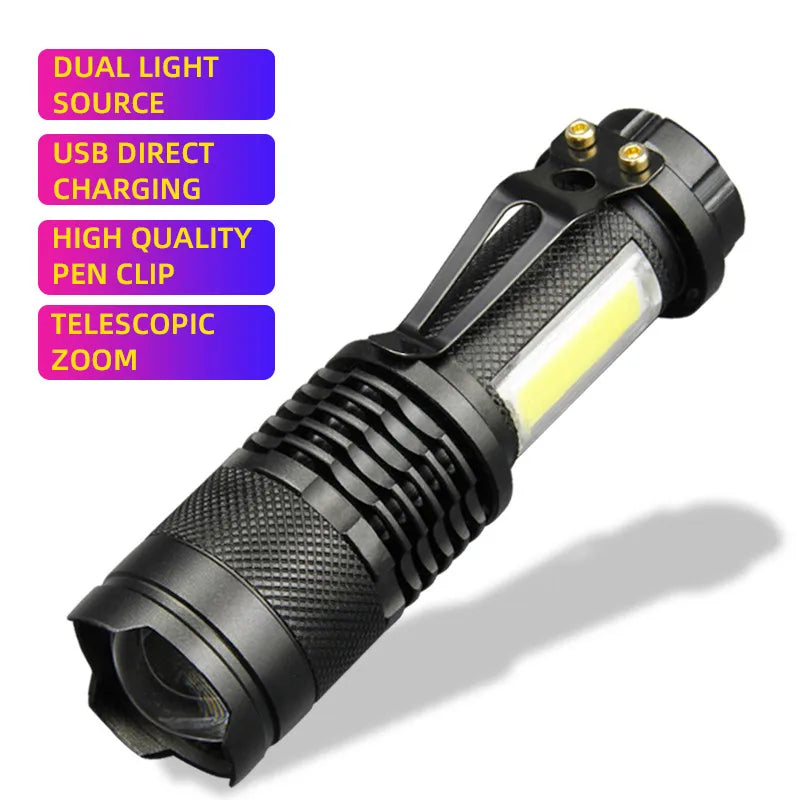 Mini XPE COB LED Flashlight | Rechargeable Dual Light Source for Hiking Camping and F alternate view