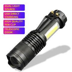 Mini XPE COB LED Flashlight | Rechargeable Dual Light Source for Hiking Camping and F alternate view
