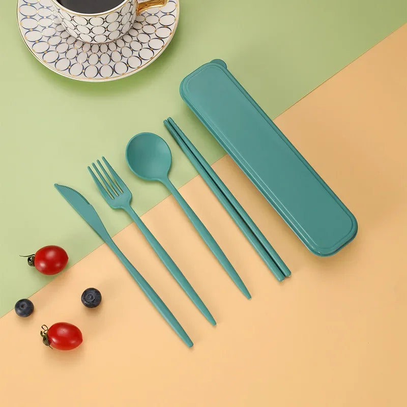 4-piece Portable Utensils, Healthy Eco-Friendly Wheat Straw Cutlery, Reusable Chopsti lifestyle view