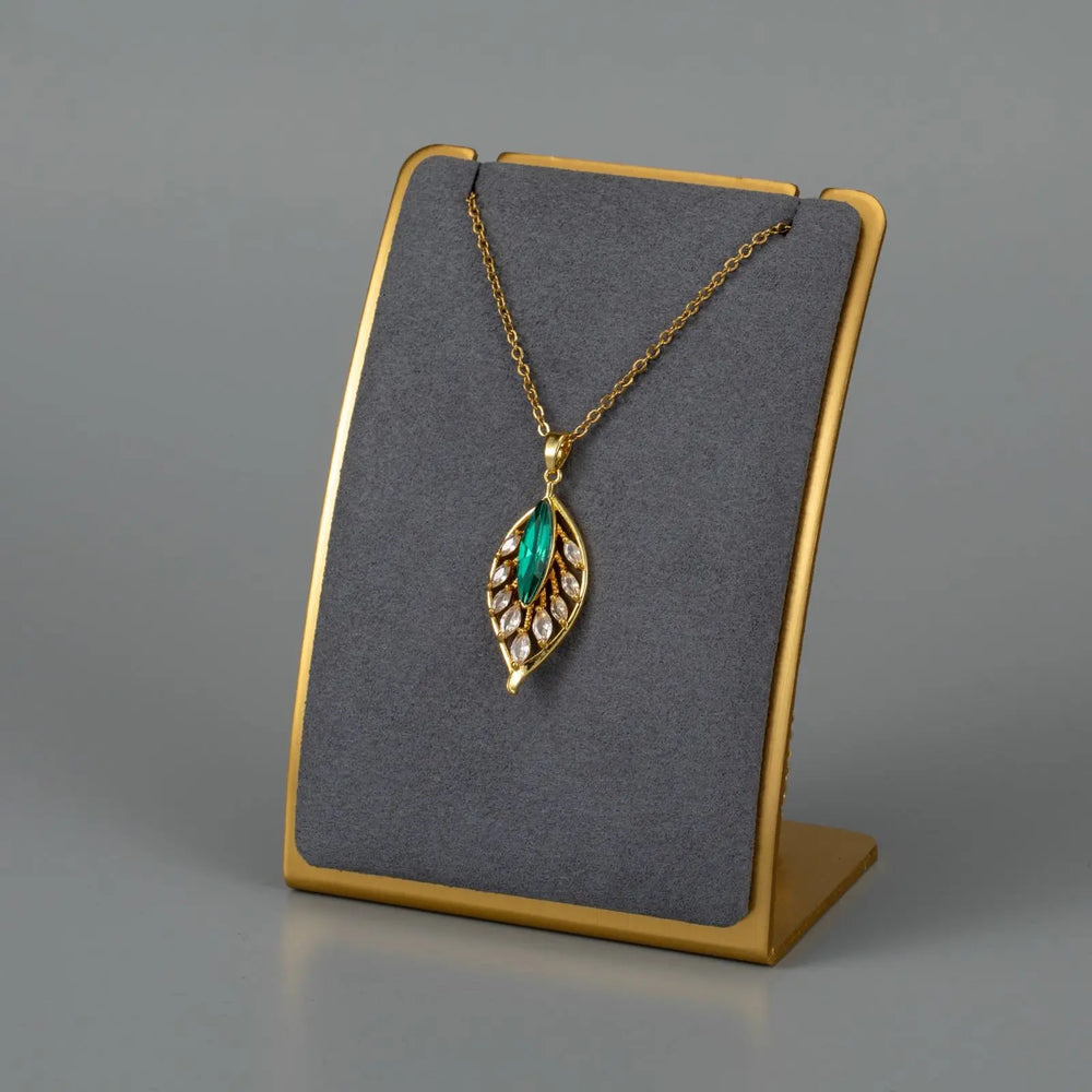 Simple Palm Leaf Necklace with Cubic Zirconia Pendant | Elegant Fashion Jewelry additional angle