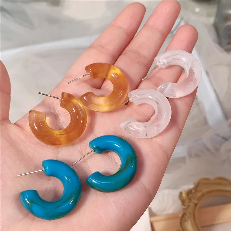 C-Shape Resin Hoop Earrings | Colorful Geometric Acrylic Jewelry for Women additional angle