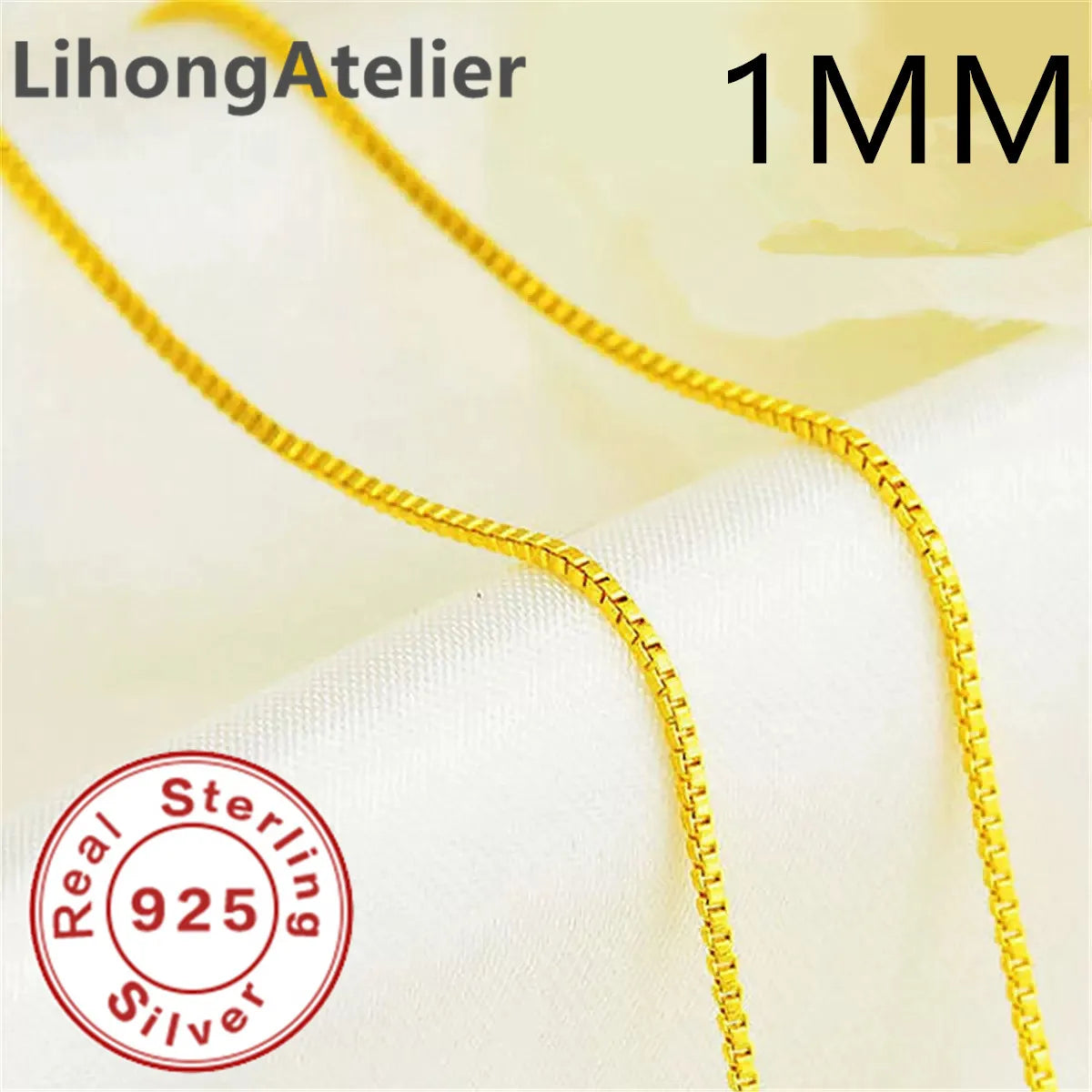 New 925 Sterling Silver Necklace 1mm Box Venetian Necklace Gold Plating Suitable Fo additional angle