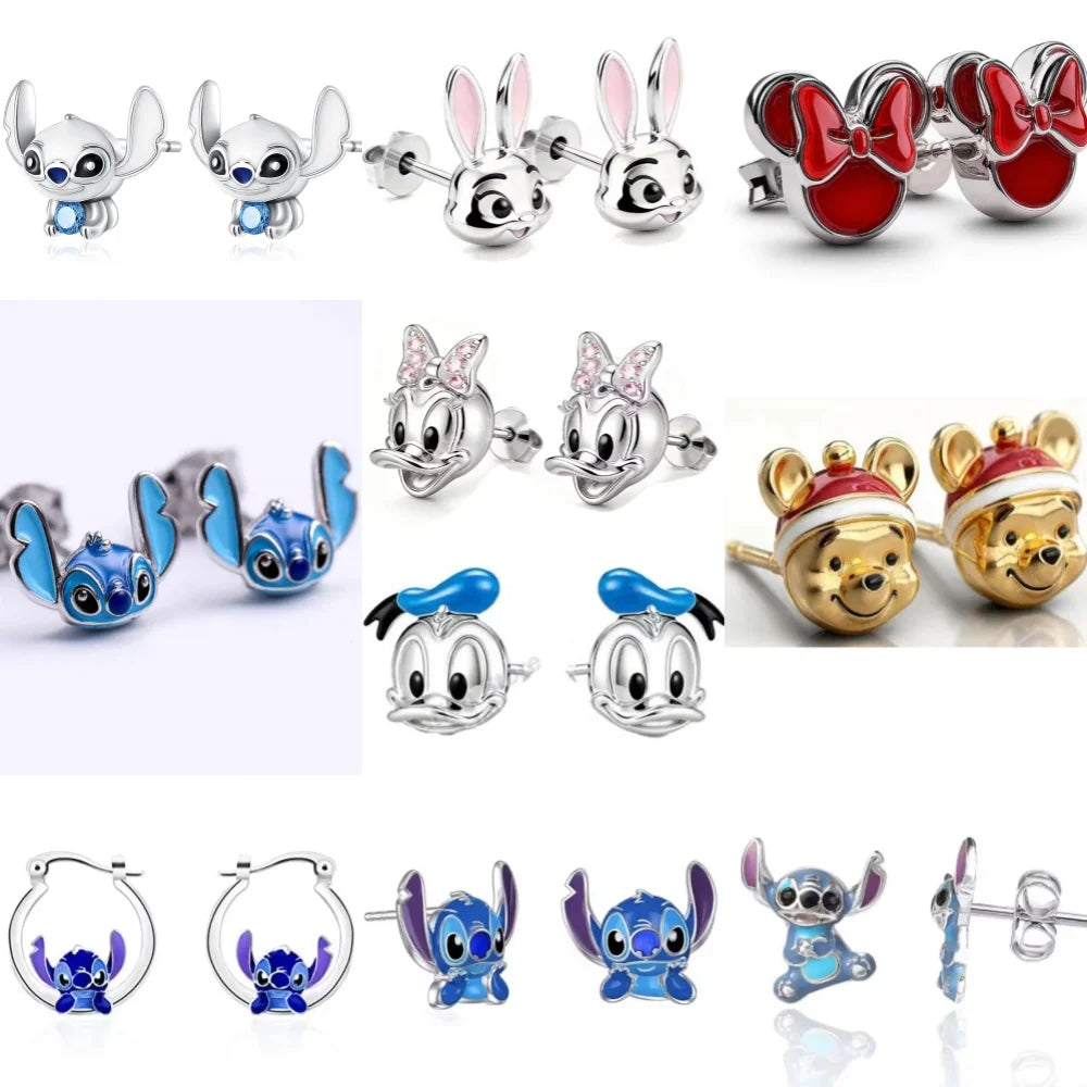 925 Silver Cartoon Duck and Teddy Bear Earrings | Cute Animal Stud Earrings for Women