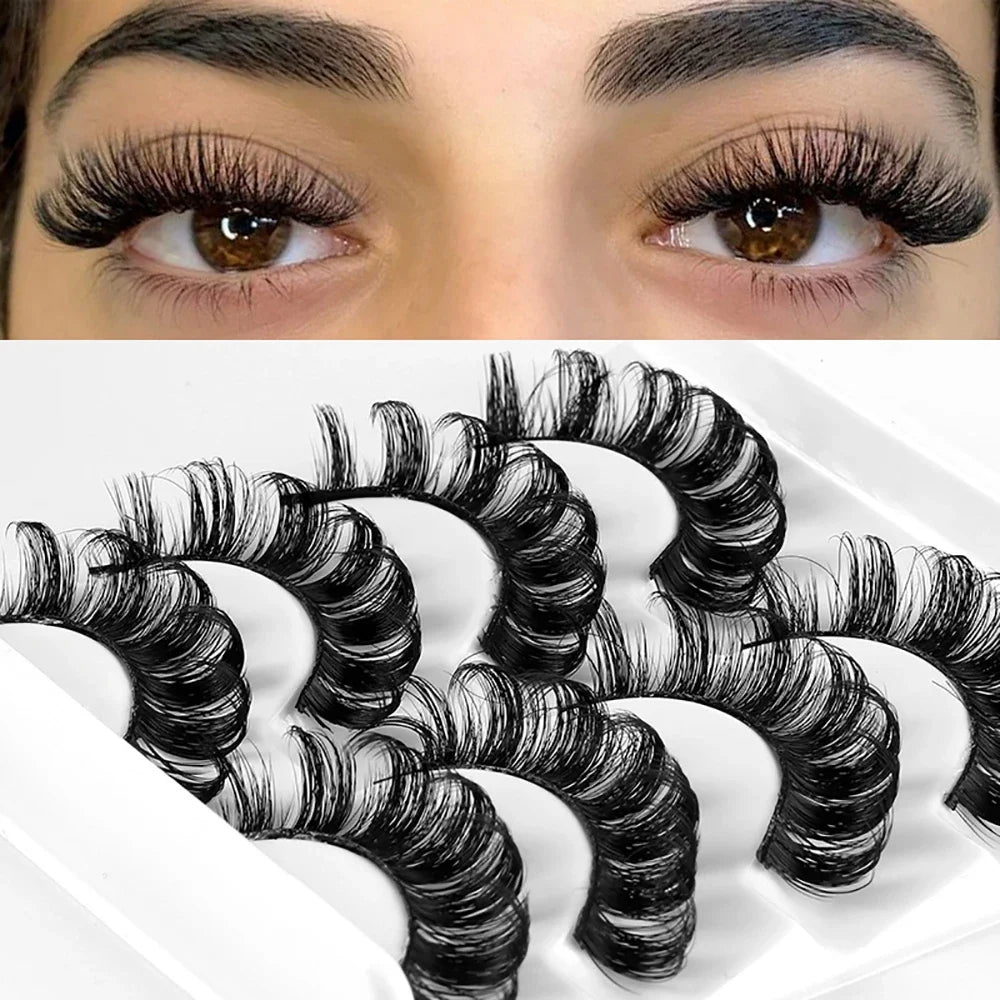 4 Pairs Lashes D Curl Russian Lashes 3D Mink Eyelashes Reusable Fluffy Russian Strip Lashes eyelashes extensions