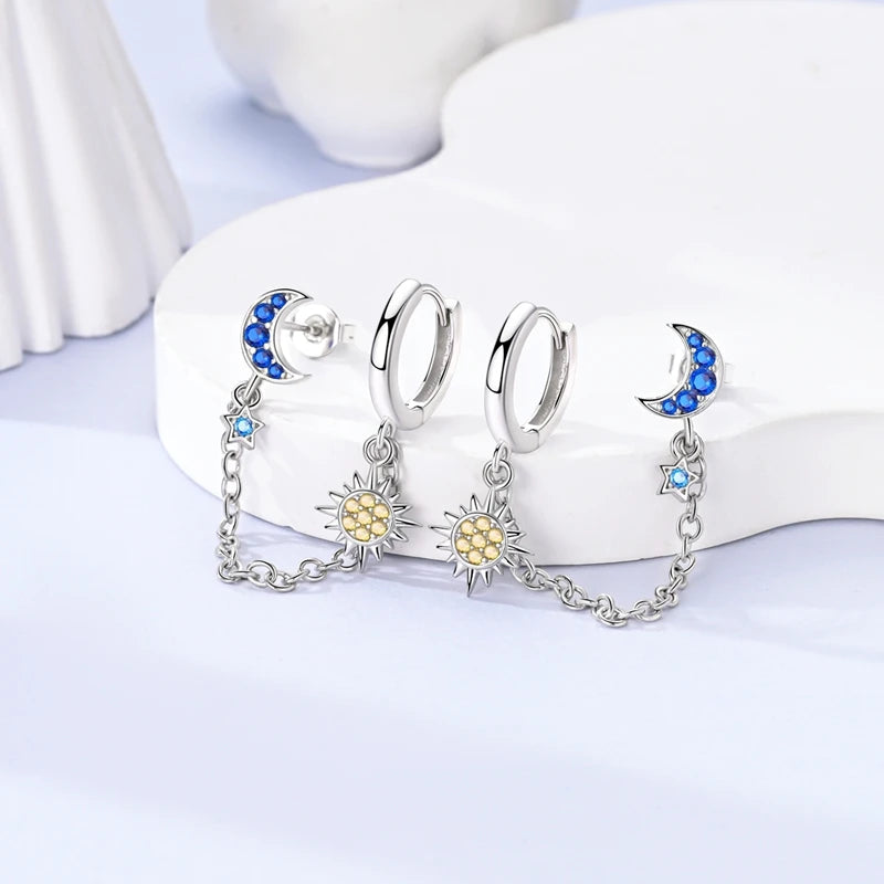 925 Stainless Steel Stud Earrings For Women Girls Simple Flower Bow Star Moon Zirco additional angle