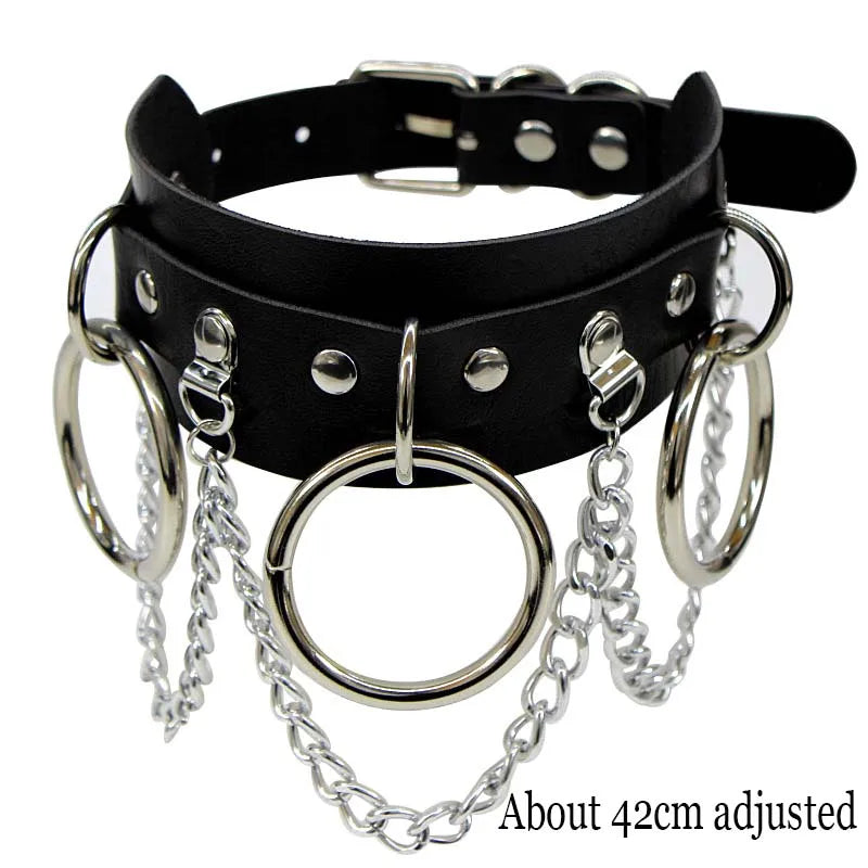 Gothic Bat Heart Lock Punk Choker | Black Leather Collar Necklace additional angle
