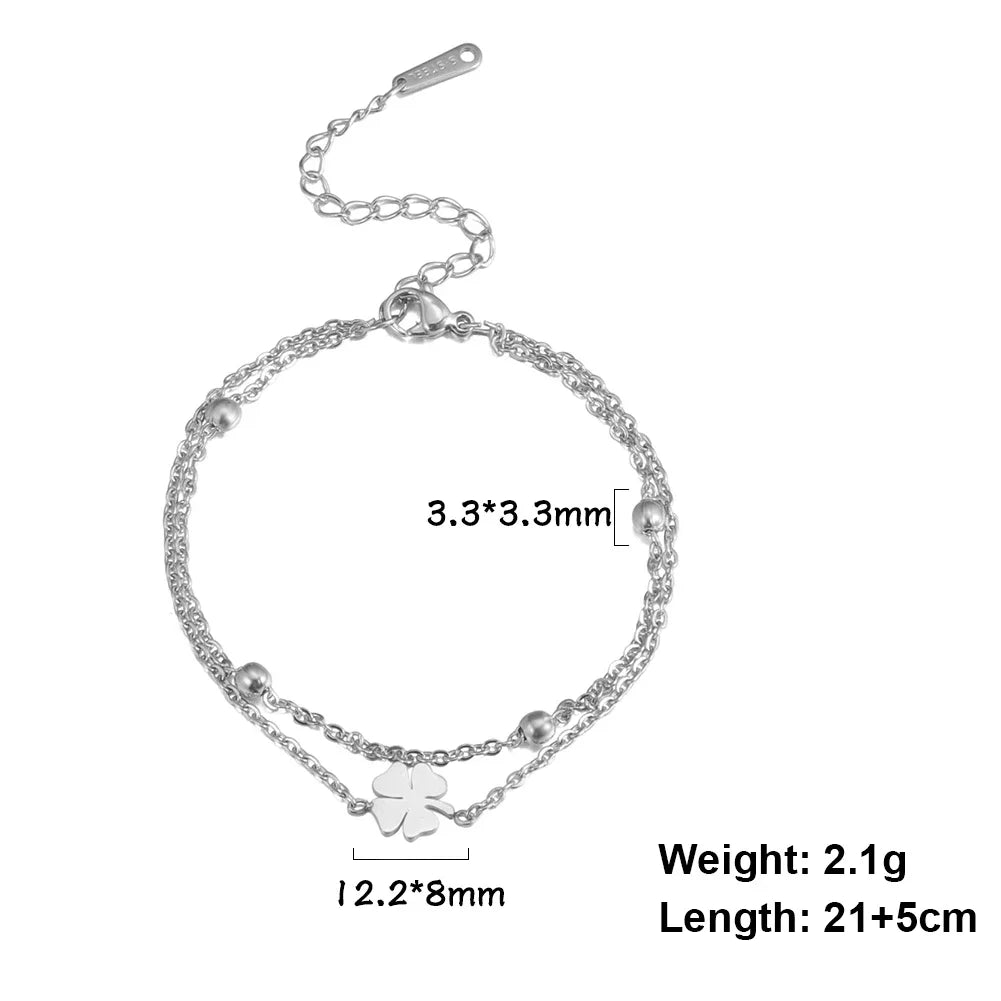 Skyrim Foot Chain of Women Men Silver Color Four-leaf Clover Stainless Steel Anklet Si close-up view