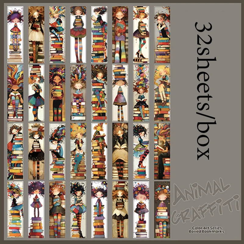 Mr.Paper 32pcs Color Art Series Bookmark Set for Reading Page Markers, Students Gift, close-up view