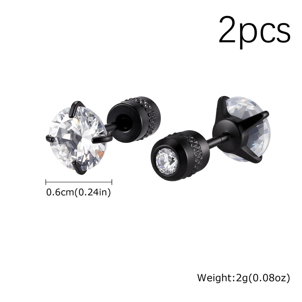 CZ Stud Earrings for Men Women,Hypoallergenic Stainless Steel Round Cubic Zirconia Stu close-up view