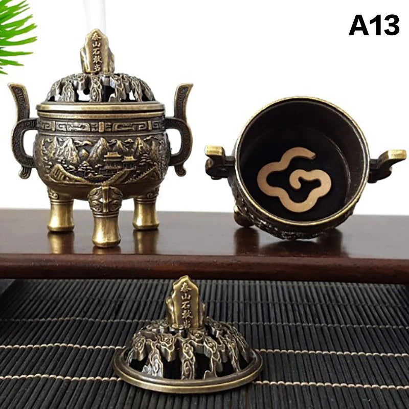 Alloy Lucky Incense Burner Bowl Incense Holder With Handle | Ancient Style Yoga Medita close-up view