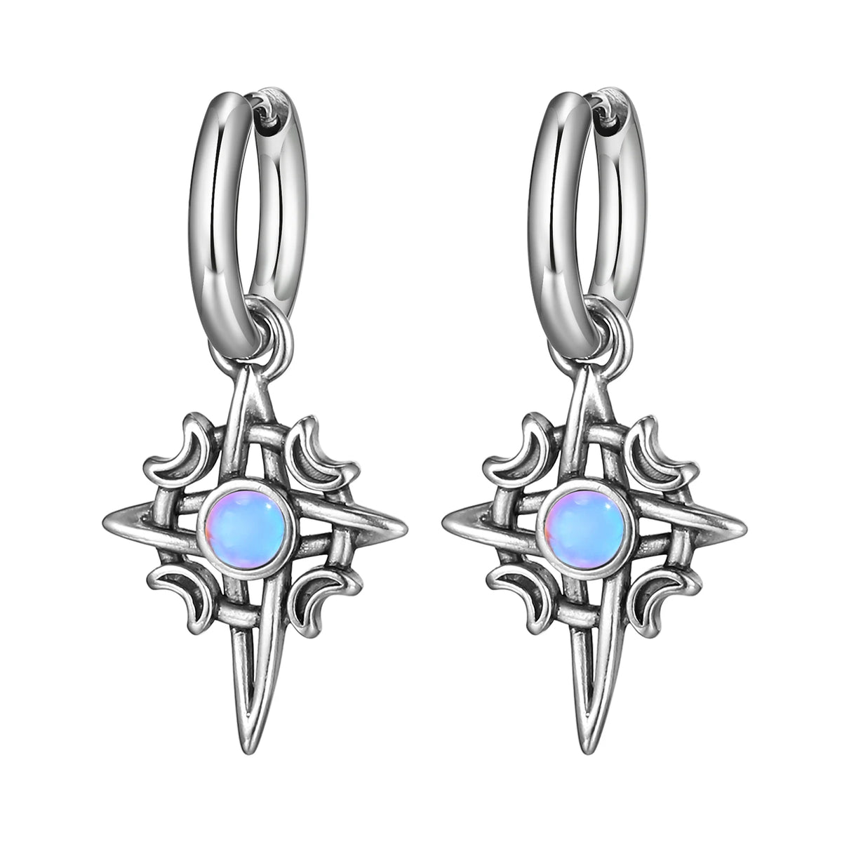 Vnox Vintage Star Moon Stone Earrings for Men Women, Hypoallergenic Stainless Steel H alternate view
