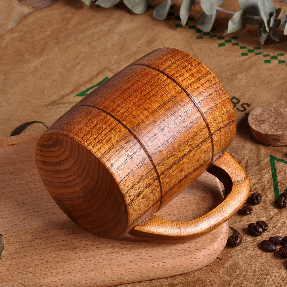 320ml Handcrafted Wooden Coffee Mug Natural Drinkware Cup Vintage Solid Wood Beer Mug lifestyle view