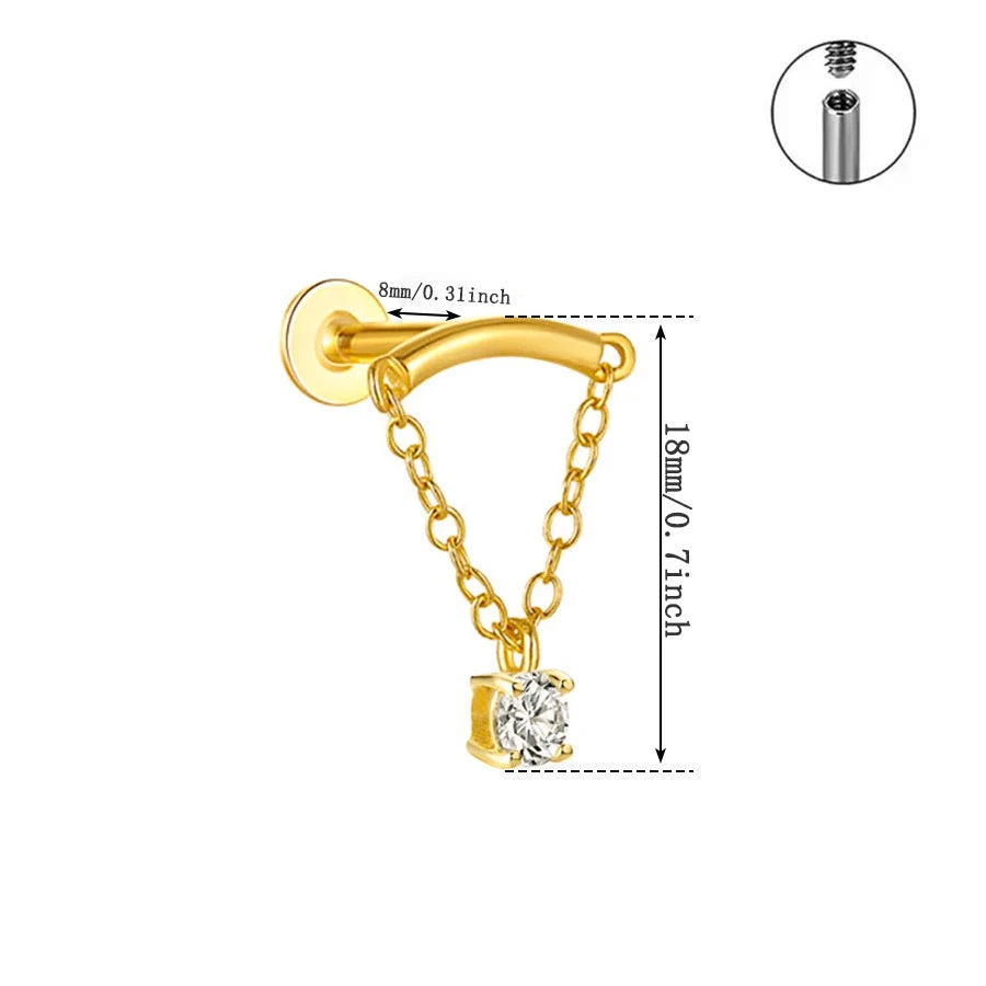 EVISPOL Fashion Stainless Steel Tassel Chain Dangle Stud Earrings for Women Crystal CZ F detail view