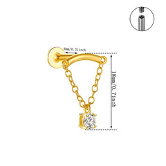EVISPOL Fashion Stainless Steel Tassel Chain Dangle Stud Earrings for Women Crystal CZ F detail view