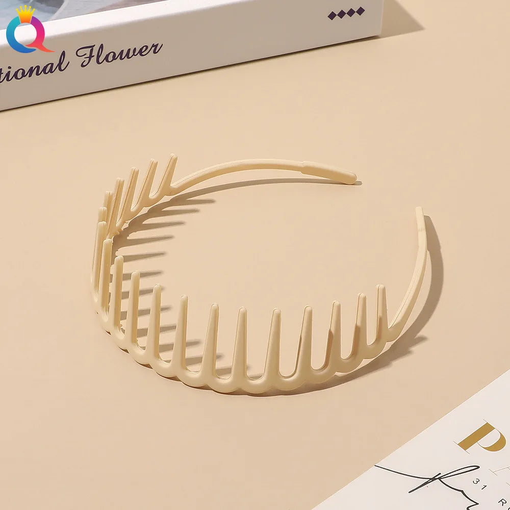 Korean Simple Headwear Hair Hoop Bezel with Teeth Headband Women Girl Solid Color Res lifestyle view