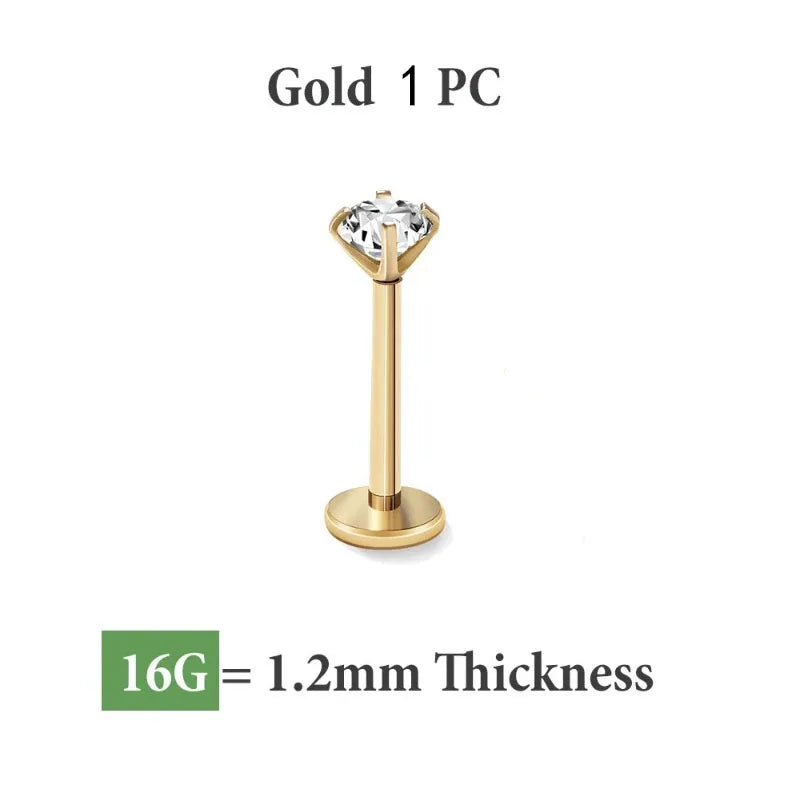 1pc 20G-16G Stainless Steel Monroe Lip Stud Ring, Tragus Helix Conch Cartilage Earring P detail view
