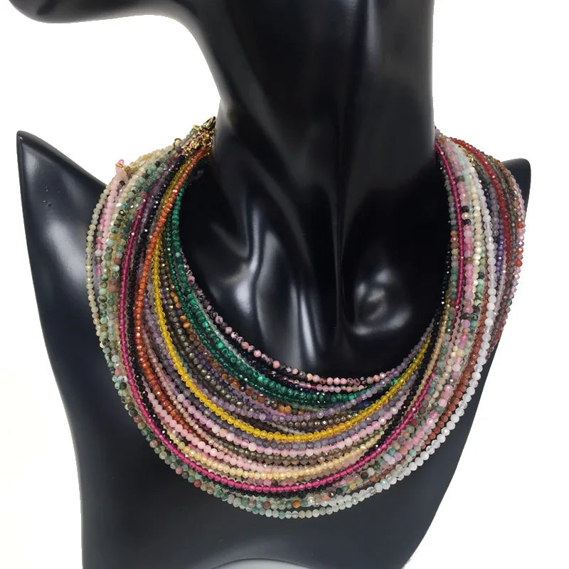 Fashion Faceted 2mm Beads Necklace Mini Natural Stone Amethysts Quartzs Agat Choker additional angle