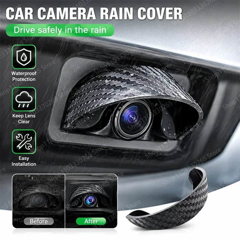 Car rear camera easy to stick protector, car reverse camera carbon fiber rain cover, waterproof, dustproof and sunscreen cover