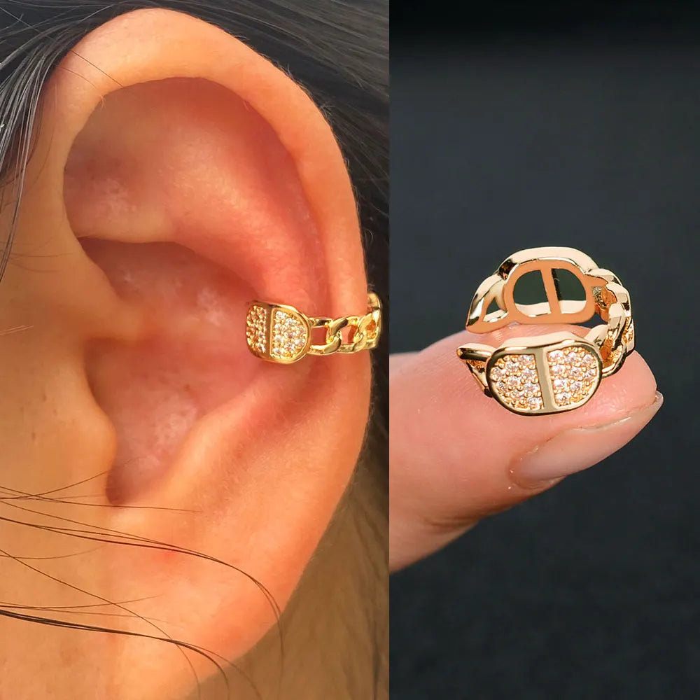 Geometric Rainbow CZ Cuff Clip On Earrings for Women