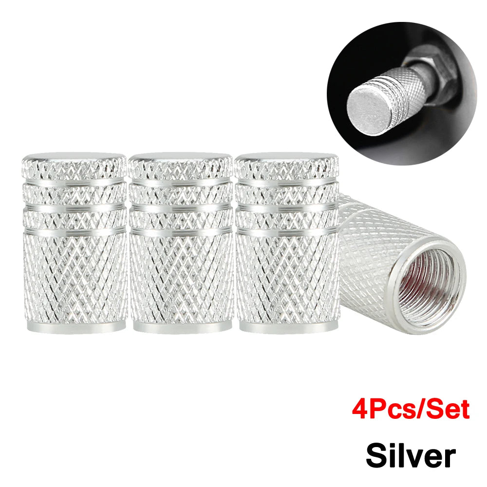 DSYCAR 4Pcs Silver Car Tire Valve Stems Cap Knurling Style Tire Valve Cap Aluminum Ti lifestyle view