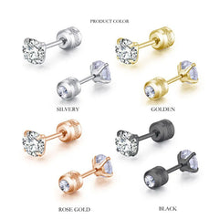 2pcs 20G Hypoallergenic Titanium Steel Stud Earrings for Men Women, Zircon Screw Back Ea detail view