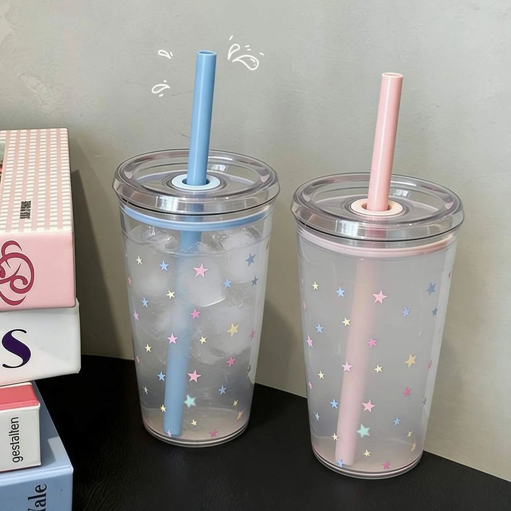 Star Korean Style 450ML Summer High-value Milk Straw Plastic Cup Transparent Multi-co alternate view